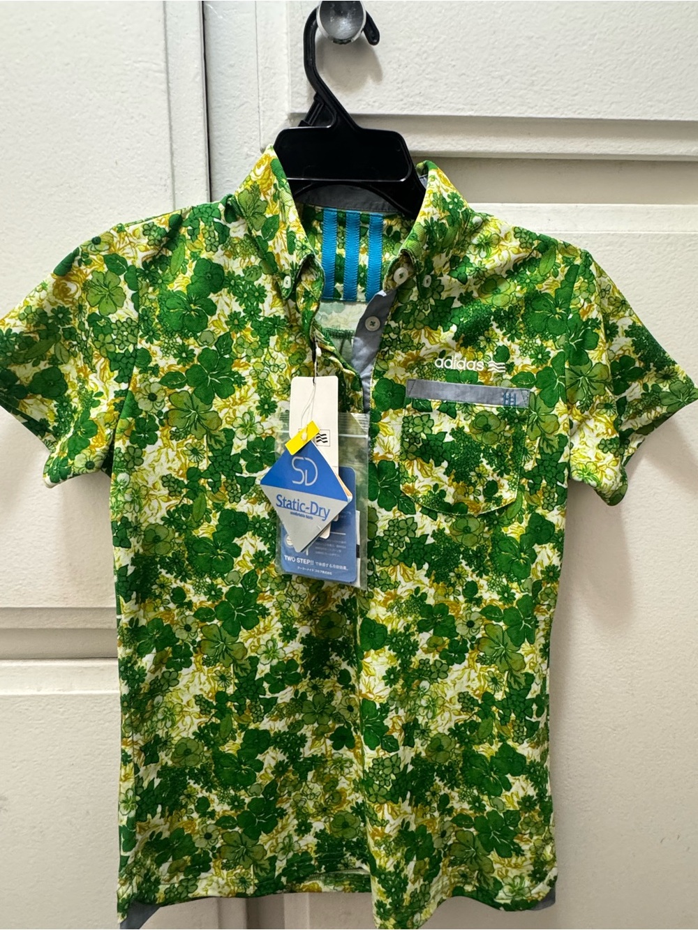 adidas made in Japan rare Green Yellow Floral Short-Sleeve Polo